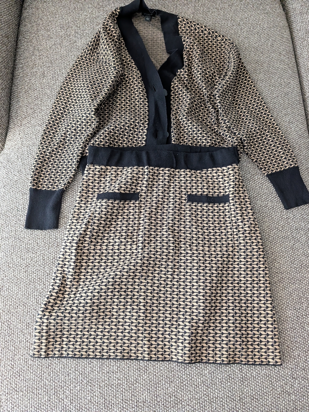 Ann Taylor Factory Black and Tan Patterned Knit Skirt Set